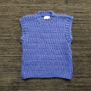 Luminary Fine Collection Size M Blue Chunky Sleeveless Crochet Knit Sweater